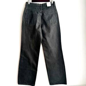 Zara The Relaxed Coated Olive Green  Straight Leg Jeans 4